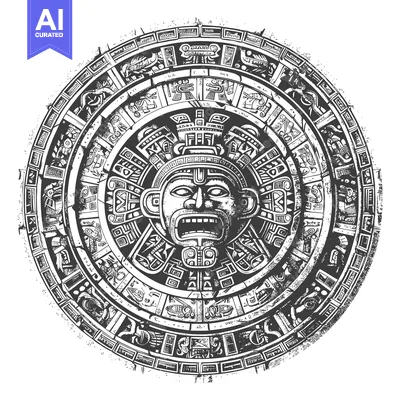 Aset premium populer: Aztec Calendar Stone with a Central Depiction of a Deity