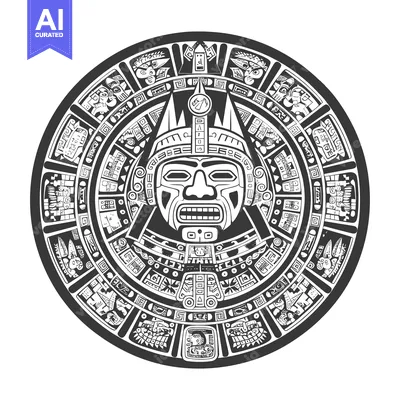 Aset premium populer: Aztec Calendar Stone with a Deified Face in the Center
