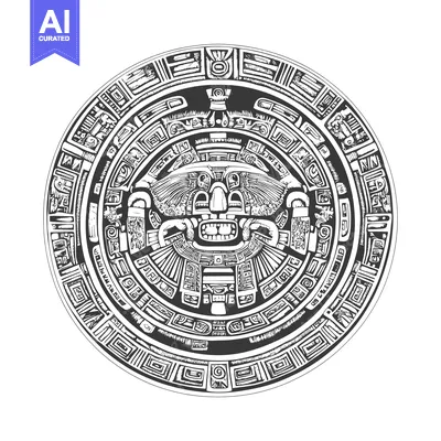 Aset desain premium: Aztec Calendar Stone with a Fanged Deities Face in the Center