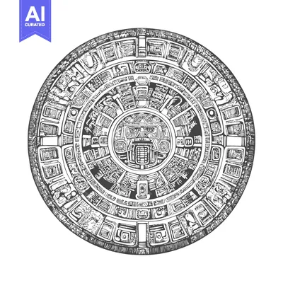 Premium design asset: Aztec Calendar Stone with Central Deity and Circular Glyphs