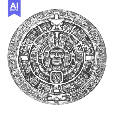 Aset desain premium: Aztec Calendar Stone with Central Deity and Glyphs