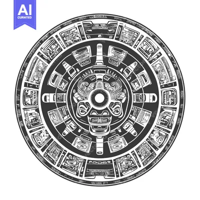 Premium design asset: Aztec Calendar Stone with Central Deity and Glyphs