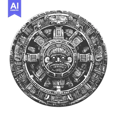 Aset desain premium: Aztec Calendar Stone with Central Deity and Glyphs