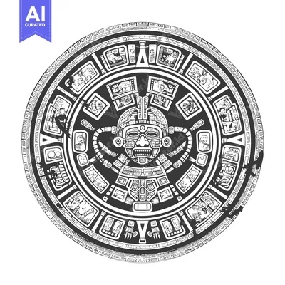 Aset premium populer: Aztec Calendar Stone with Central Deity and Ornamental Glyphs