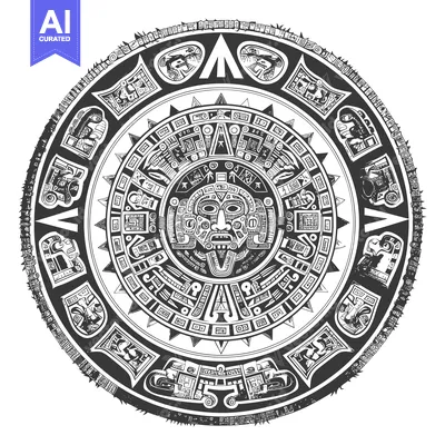 Aset premium populer: Aztec Calendar Stone with Central Deity Face