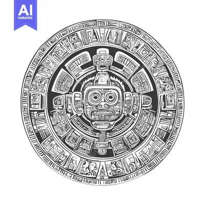 Premium design asset: Aztec Calendar Stone with Central Deity Face