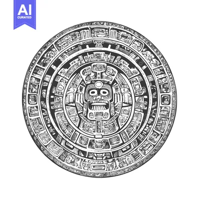Aset desain premium: Aztec Calendar Stone with Central Deity Face
