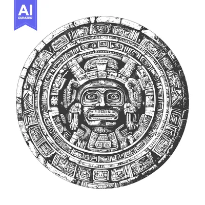 Aset desain premium: Aztec Calendar Stone with Central Deity Face