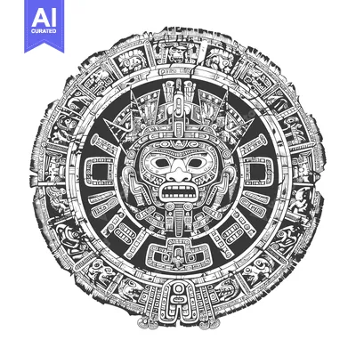 Aset premium populer: Aztec Calendar Stone with Central Deity Mask