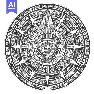 Aztec Calendar Stone with Central Face and Intricate Designs