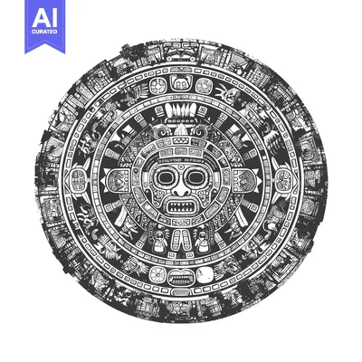 Aset premium populer: Aztec Calendar Stone with Central Face and Surrounding Glyphs