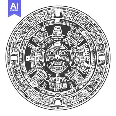 Aset premium populer: Aztec Calendar Stone with Central Face and Symbolic Glyphs