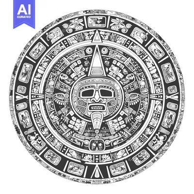 Aset desain premium: Aztec Calendar Stone with Central Sun God