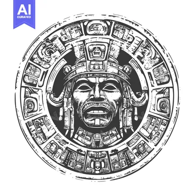 Premium design asset: Aztec Calendar Stone with Detailed Carving of a Face