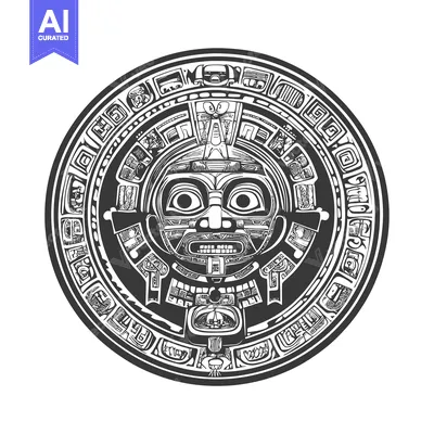 Premium design asset: Aztec Calendar Stone with Detailed Carvings and a Central Face