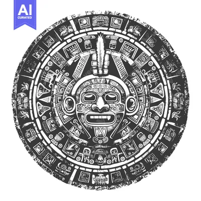 Aset premium populer: Aztec Calendar Stone with Detailed Carvings and a Central Face
