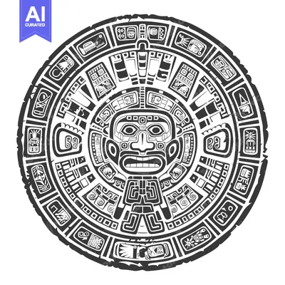 Premium design asset: Aztec Calendar Stone with Detailed Carvings and Central Face