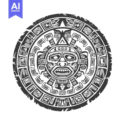 Aset desain premium: Aztec Calendar Stone with Detailed Carvings and Glyphs