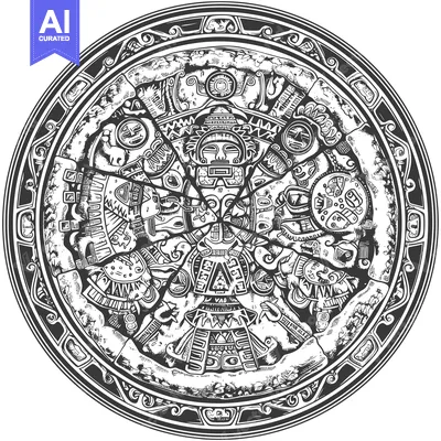 Aset premium populer: Aztec Calendar Stone with Detailed Glyphs and Figures