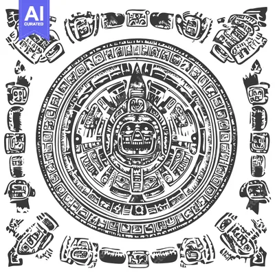 Premium design asset: Aztec Calendar Stone with Detailed Glyphs and Symbols