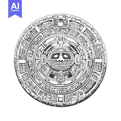 Aset desain premium: Aztec Calendar Stone with Detailed Intricate Glyphs and Central Deity