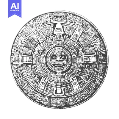 Premium design asset: Aztec Calendar Stone with Detailed Relief Carving