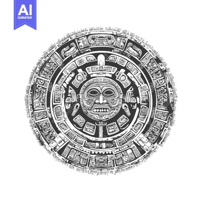 Aset premium populer: Aztec Calendar Stone with Intricate Carvings and a Central Deity