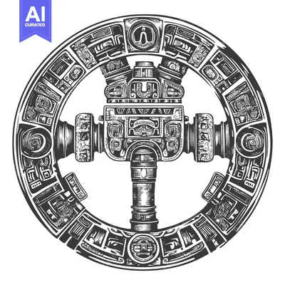 Aset premium populer: Aztec Calendar Wheel with Symbolic Designs