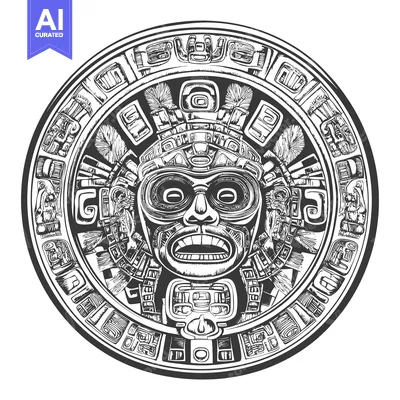 Aset premium populer: Aztec Calendar with a Central Deity Mask