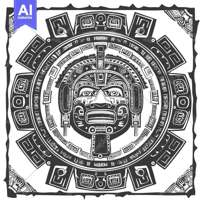 Aset premium populer: Aztec Calendar with a Deified Human Figure and Symbolic Details
