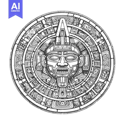 Premium design asset: Aztec Calendar with Central Deity Face