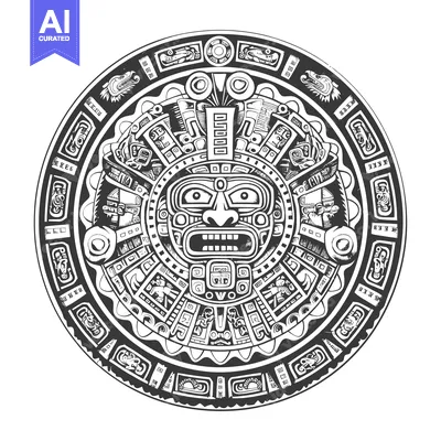Aset desain premium: Aztec Calendar with Central Deity Face