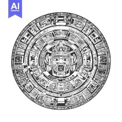 Aset desain premium: Aztec Calendar with Central Deity Face