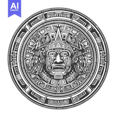 Premium design asset: Aztec Calendar with Central Deity Face