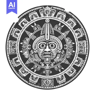 Aset premium populer: Aztec Calendar with Central Face and Surrounding Figures
