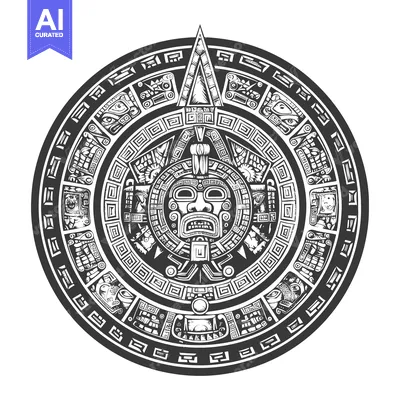Aset premium populer: Aztec Calendar with Central Face and Symbolic Figures