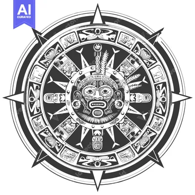 Aset premium populer: Aztec Calendar with Central Mask and Compass Points