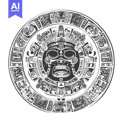 Premium design asset: Aztec Calendar with Deity and Ornate Glyphs