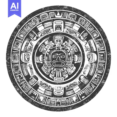 Aset desain premium: Aztec Calendar with Grunge Texture and Central Face
