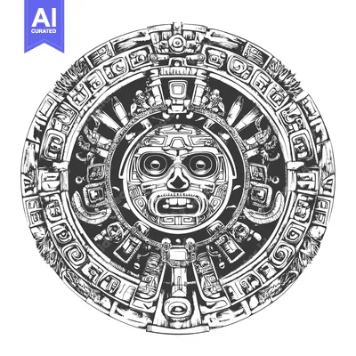 Aset desain premium: Aztec Calendar with Intricate Carvings and Central Deity