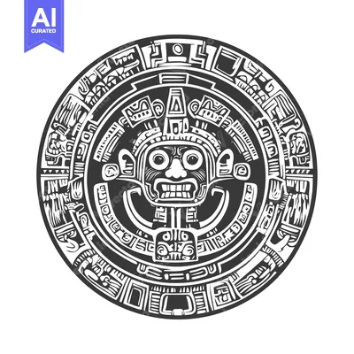 Aset desain premium: Aztec Calendar with Intricate Deity Face