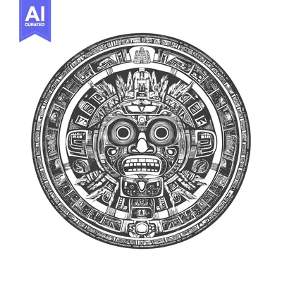 Aset desain premium: Aztec Calendar with Intricate Design and Central Deity