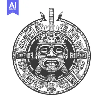 Aset premium populer: Aztec Calendar with Intricate Design and Central Deity Face