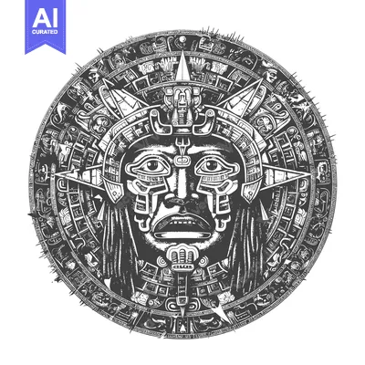 Aset premium populer: Aztec Calendar with Ornate Face and Detailed Glyphs