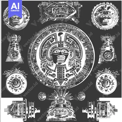 Premium design asset: Aztec Calendar with Sun God and Other Deity Symbols