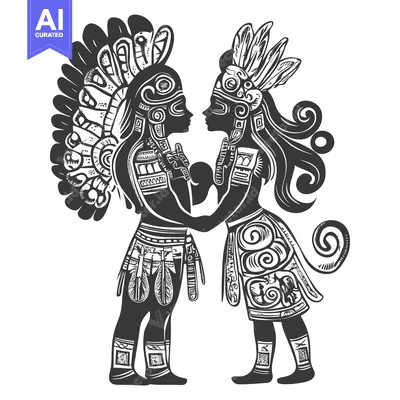 Aset desain premium: Aztec Couple in Traditional Clothing