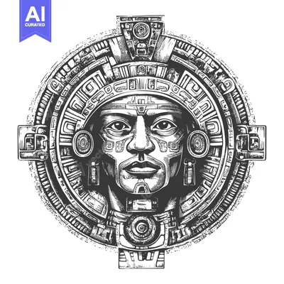 Aset premium populer: Aztec Deity Face Within Intricate Circular Design