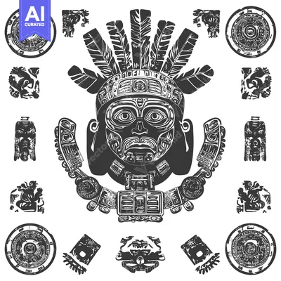 Popular premium asset: Aztec Deity with Feathers, Ornamental Design and Circular Symbols