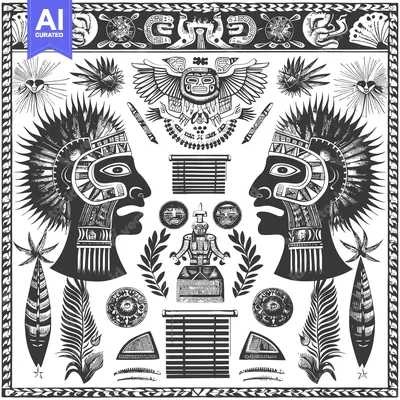 Aset premium populer: Aztec Design Elements with Two Profiled Heads