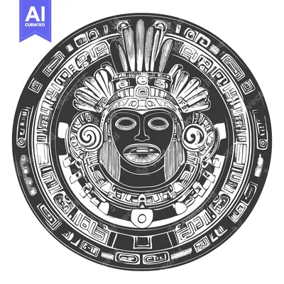 Aset desain premium: Aztec Design with Central Face and Ornate Border